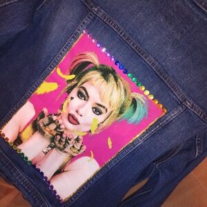 Denim Jacket with Colorful Graphic Patch